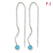 14k White Gold Blue Topaz Round Bezel Threader Earrings