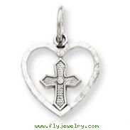 14K White Gold Cross in Heart Charm