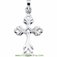 14K White Gold Cross Pendant With Design