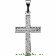 14K White Gold Cross Pendant With Design