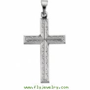 14K White Gold Cross Pendant With Design