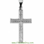 14K White Gold Cross Pendant With Design