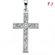 14K White Gold Cross Pendant With Design