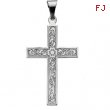 14K White Gold Cross Pendant With Design