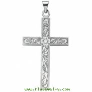 14K White Gold Cross Pendant With Design