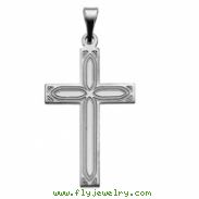 14K White Gold Cross Pendant With Design