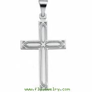 14K White Gold Cross Pendant With Design