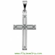 14K White Gold Cross Pendant With Design