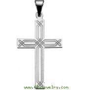 14K White Gold Cross Pendant With Design