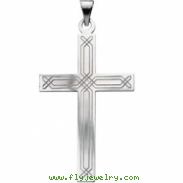 14K White Gold Cross Pendant With Design