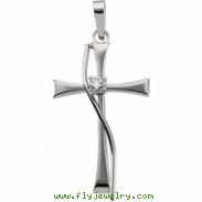 14K White Gold Cross Pendant With Diamond