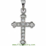 14K White Gold Cross Pendant With Diamond