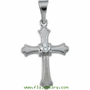 14K White Gold Cross Pendant With Diamond