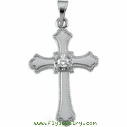 14K White Gold Cross Pendant With Diamond