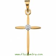 14K White Gold Cross Pendant With Diamond