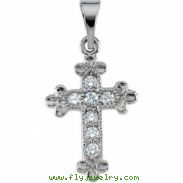 14K White Gold Cross Pendant With Diamond