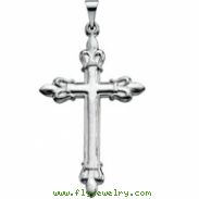 14K White Gold Cross Pendant With Fleur De Lis Design