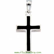 14K White Gold Cross With Black Epoxy