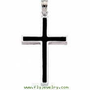 14K White Gold Cross With Black Epoxy