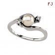 14K White Gold Cultured Pearl And Diamond Ring