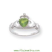 14K White Gold CZ August Birthstone Claddagh Heart Ring