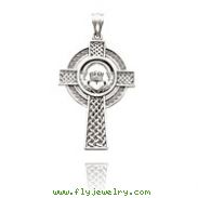 14K White Gold Detailed Celtic Claddagh Cross Pendant
