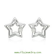 14K White Gold Diamond Adorned Open Star Earrings