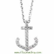 14K White Gold Diamond Anchor Necklace