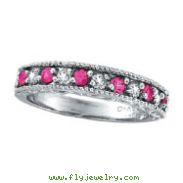 14K White Gold Diamond and Pink Sapphire Band Ring
