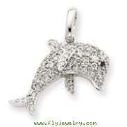 14K White Gold Diamond Dolphin Pendant