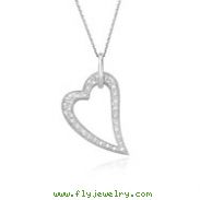 14K White Gold Diamond Studded Abstract Open Heart Necklace