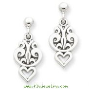 14K White Gold Filigree Heart Dangle Earrings