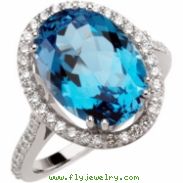 14K White Gold Gen Sbtpz Genuine Swiss Blue Topaz & Diamond Ring