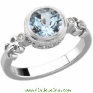 14K White Gold Genuine Aquamaring And Gh I1 Diamond Ring