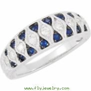 14K White Gold Genuine Blue Sapphire And Diamond Ring