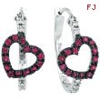 14K White Gold Genuine Precious Pink Sapphire & .13ct Diamond Heart Hoop Earrings