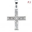 14K White Gold Greek Cross Pendant With Ornate Design