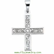 14K White Gold Greek Cross Pendant With Ornate Design