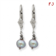 14K White Gold Grey Cultured Pearl Leverback Earrings