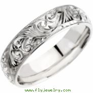 14K White Gold Hand Engraved Band