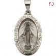 14K White Gold Hollow Oval Miraculous Medal