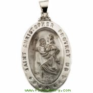 14K White Gold Hollow Oval St. Christopher Medal