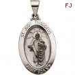 14K White Gold Hollow Oval St.jude Medal