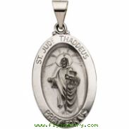 14K White Gold Hollow Oval St.jude Medal