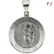 14K White Gold Hollow Round Guardian Angel Medal