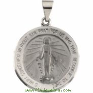 14K White Gold Hollow Round Miraculous Medal