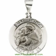 14K White Gold Hollow Round St. Anthony Medal