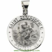 14K White Gold Hollow Round St. Christopher Medal