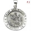 14K White Gold Hollow Round St. Christopher Medal