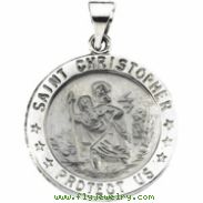 14K White Gold Hollow Round St. Christopher Medal